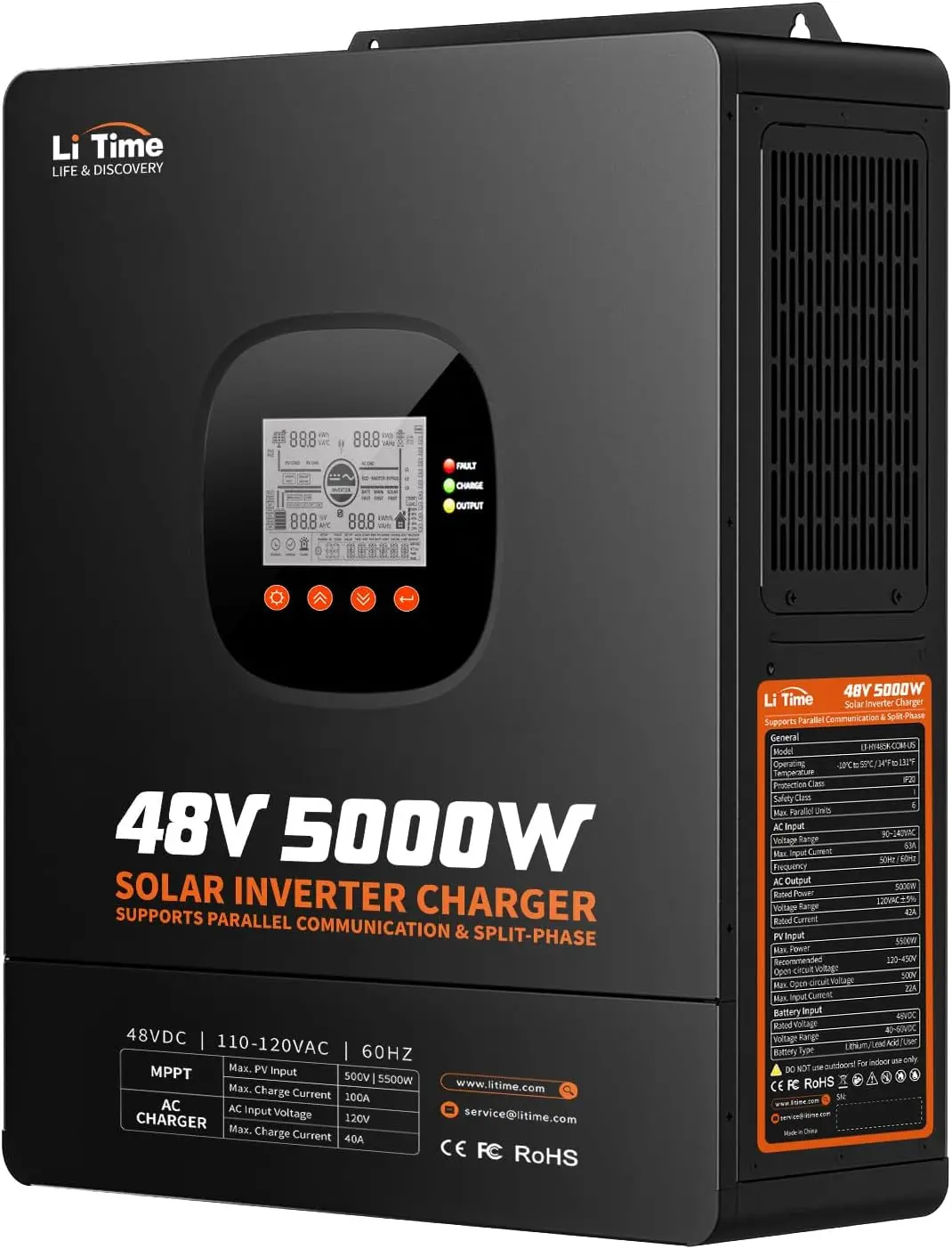 Parallel Solar Inverter 48V 5000W Mppt - LiTime 5000W – hybrydowy inwerter solarny